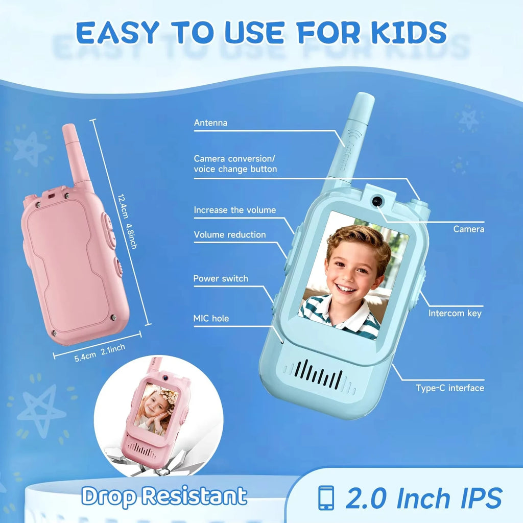 Kids Video Walkie Talkies – Rechargeable 2-Way Video Intercom (2-Pack)
