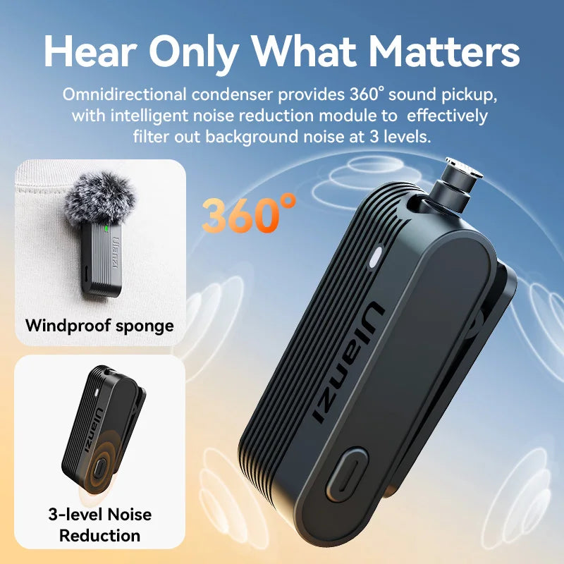Ulanzi A100 Wireless Lavalier Microphone for iPhone & Android | Professional Noise Reduction Mic