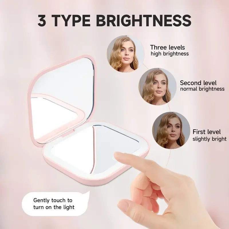 LED Compact Makeup Mirror – Rechargeable Pocket Mirror with 1X & 2X Magnification