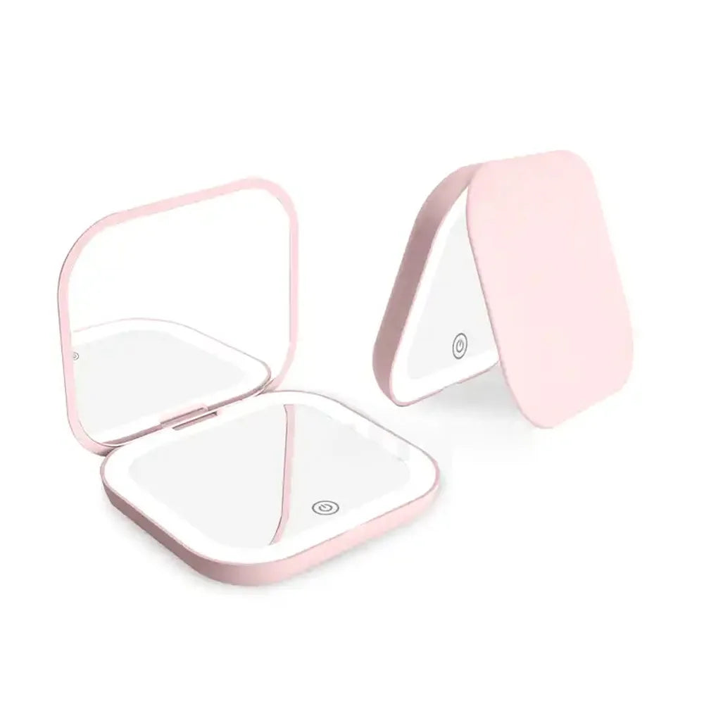LED Compact Makeup Mirror – Rechargeable Pocket Mirror with 1X & 2X Magnification