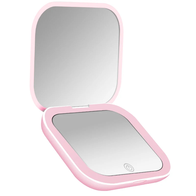 LED Compact Makeup Mirror – Rechargeable Pocket Mirror with 1X & 2X Magnification