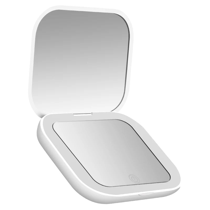 LED Compact Makeup Mirror – Rechargeable Pocket Mirror with 1X & 2X Magnification