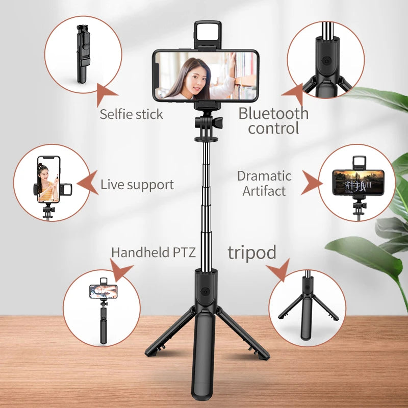 Selfie Stick Tripod with LED Light & Bluetooth Remote – Extendable Phone Stand for iPhone & Android